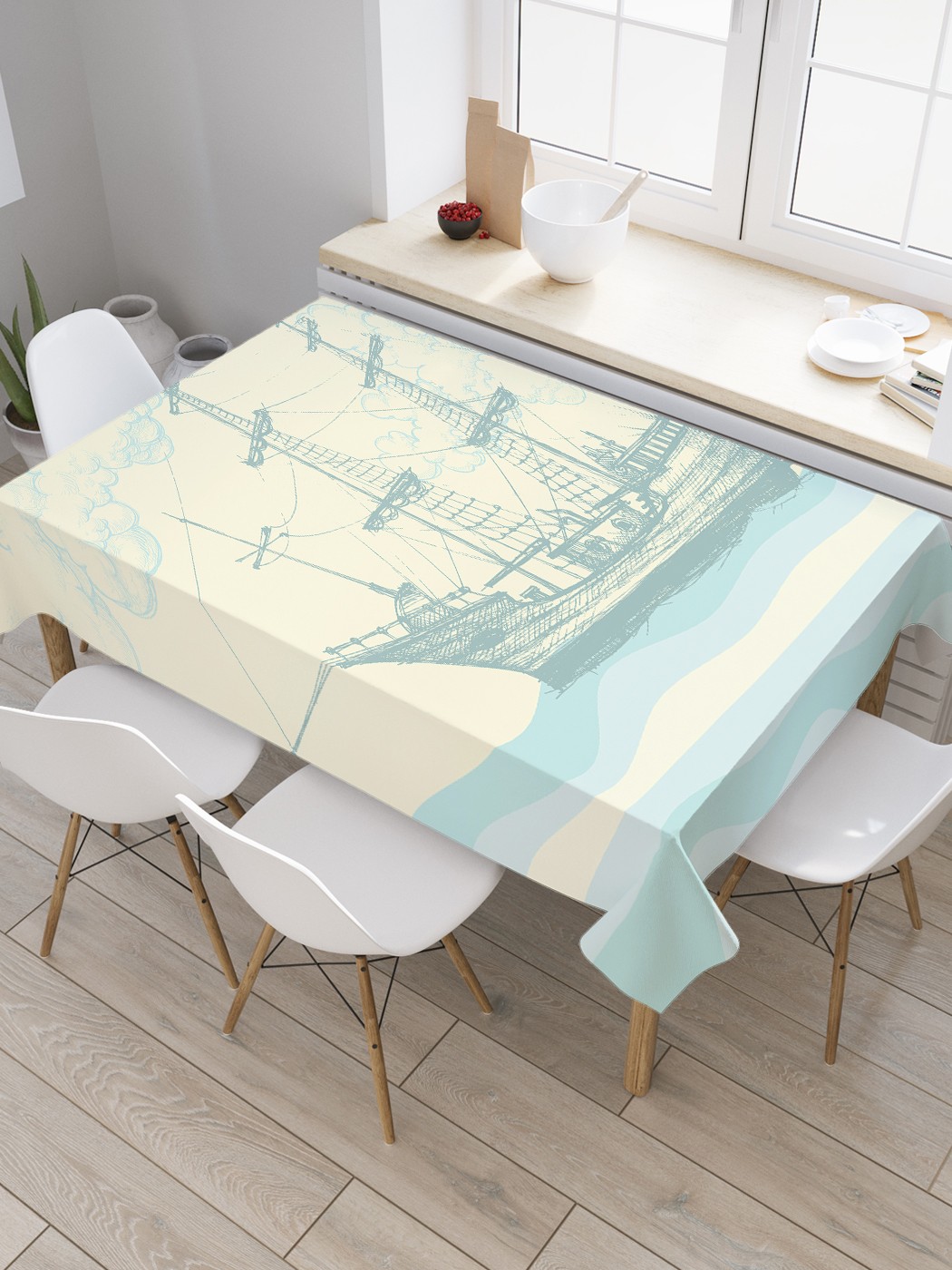 

Скатерть прямоугольная JoyArty "Парусник с убранными парусами" из оксфорда, 120x145 см, Бежевый, Парусник с убранными парусами