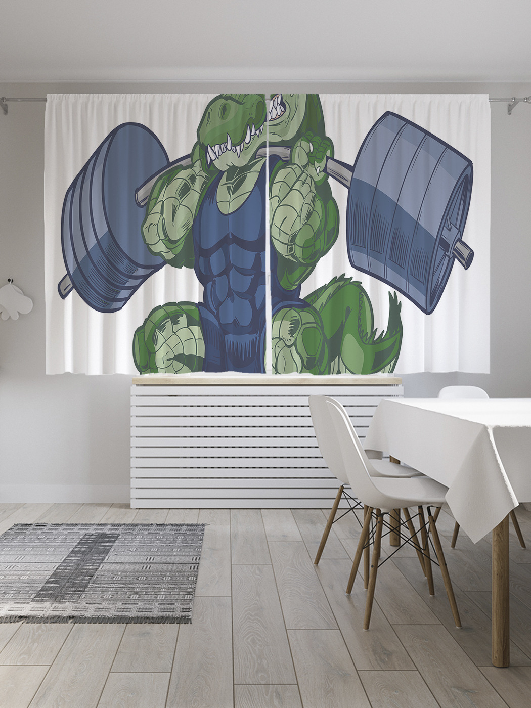 

Шторы с фотопечатью JoyArty "Крокодил со штангой" из сатена, 290х180 см