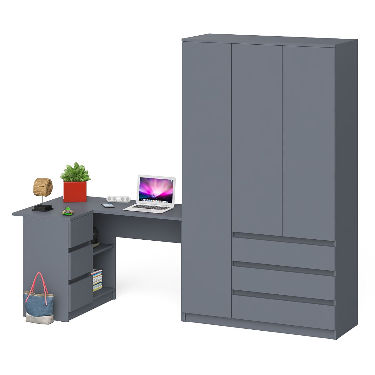 

Стол угловой СВК Мори МС-16Л со шкаф-комодом с дверкой графит, 245х85х210 см, МС-16Л+МШ1200.1-ГФ