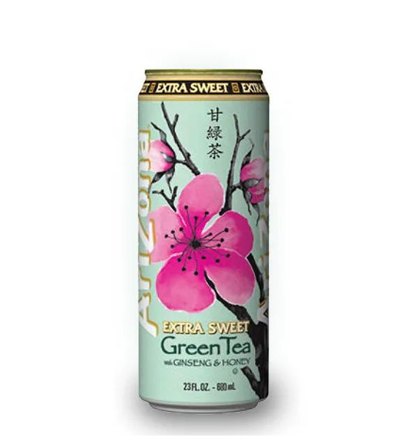 Холодный чай, Arizona Extra Sweet Green Tea Ginseng and Honey, 0.680 л (США) Упаковка 24шт