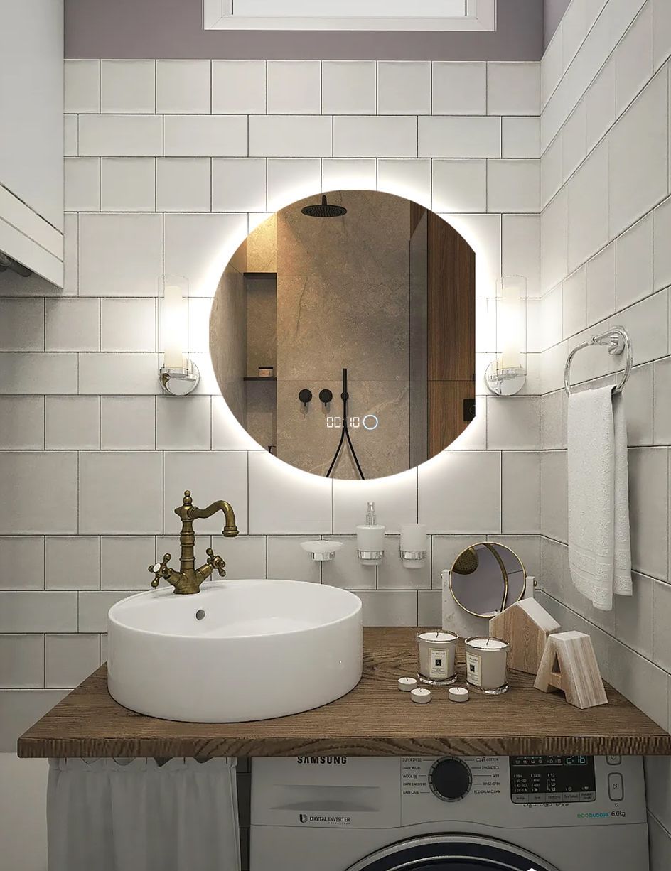 Зеркало для ванной с часами Eclipse 90x80 с правым срезом с подсветкой, E/r/90-80/4kчасы
