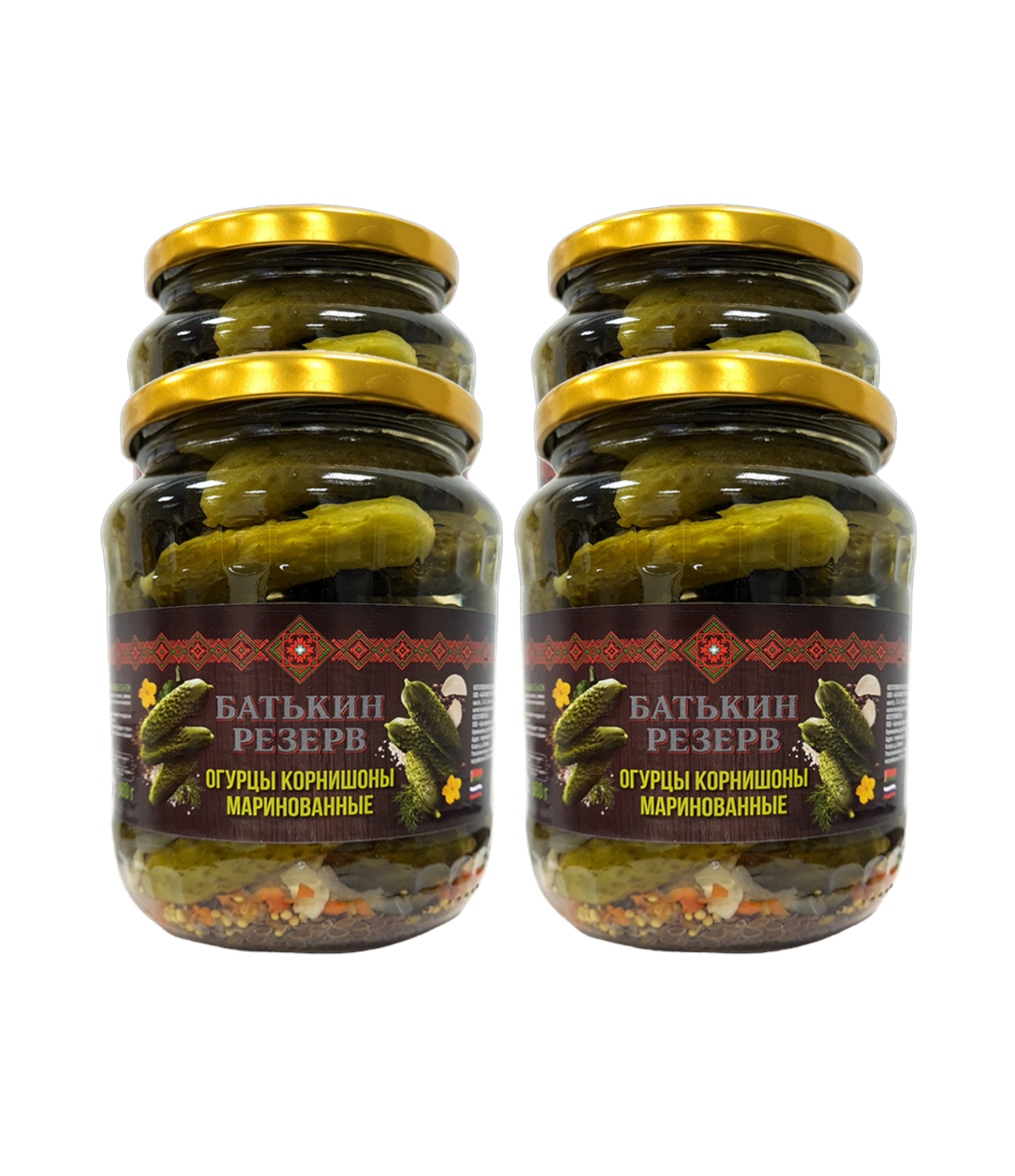 Огурцы маринованные 3-6 см, корнишоны, Батькин резерв, 4 шт. по 680 г