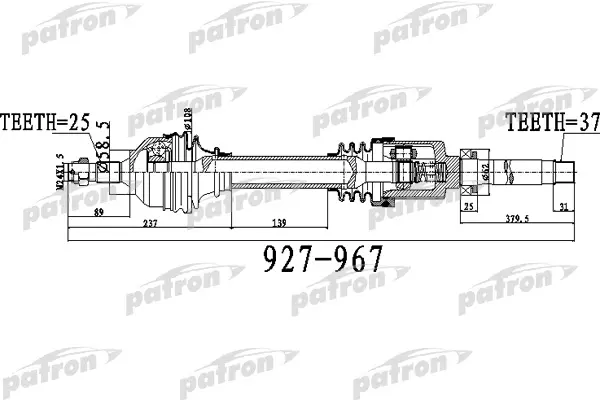 

Полуось передний мост слева 25x927x58,5x37 CITROEN C5 2,0HDI 04- PATRON PDS0483