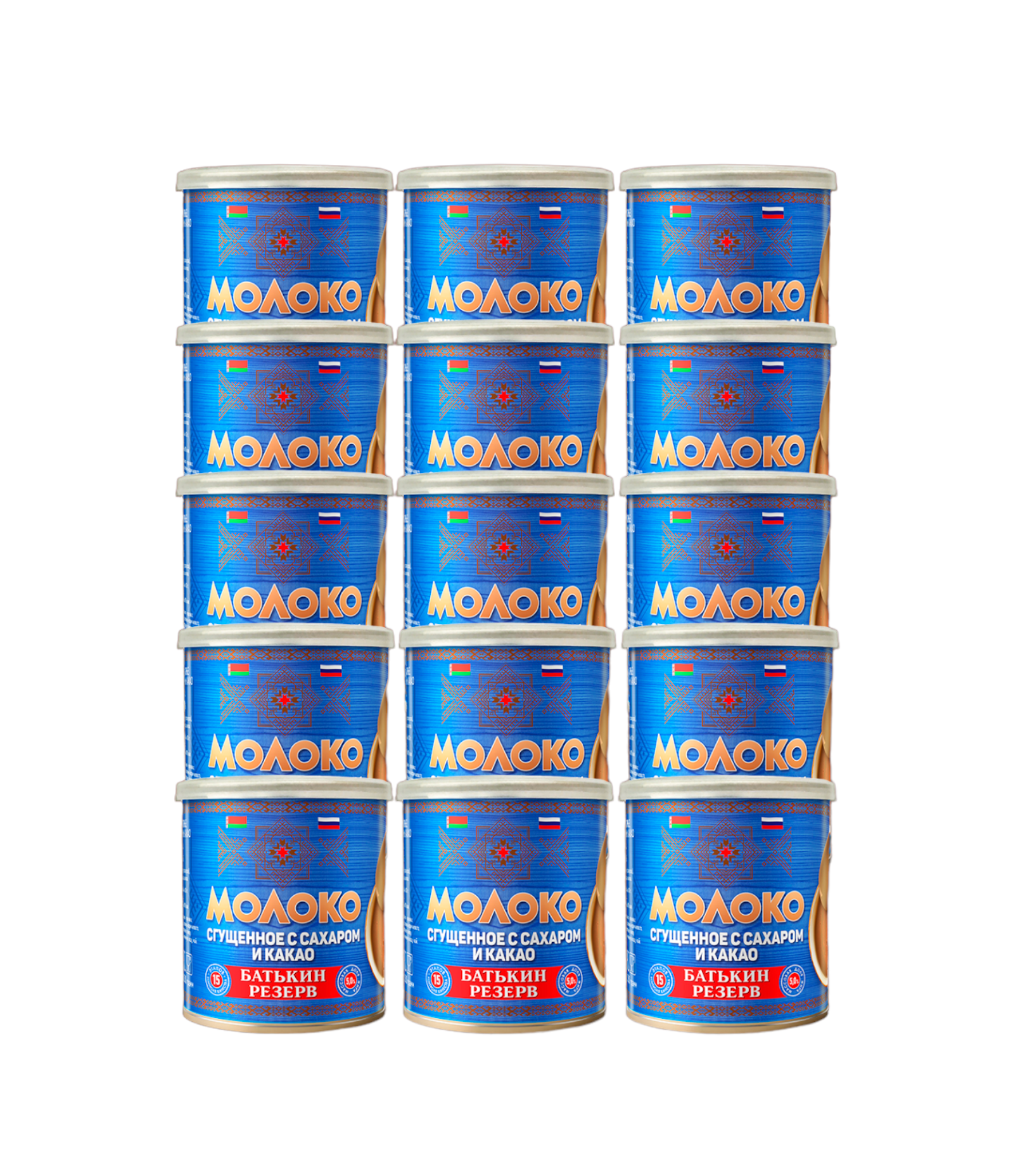 Молоко сгущенное с сахаром и какао, Батькин резерв, 15 шт. по 380 г