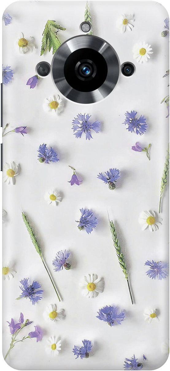 

Силиконовый чехол на Realme 11 с принтом "Ромашки и колоски", Белый;зеленый;фиолетовый, 20000085