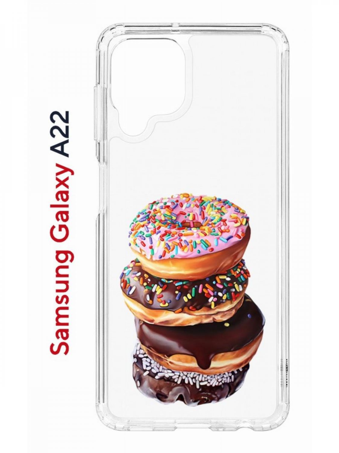 

Чехол на Samsung A22/M22/M32 с принтом Kruche Print Donuts, противоударный бампер, Прозрачный;коричневый;розовый;желтый, Самсунг Галакси А22, М22, М32