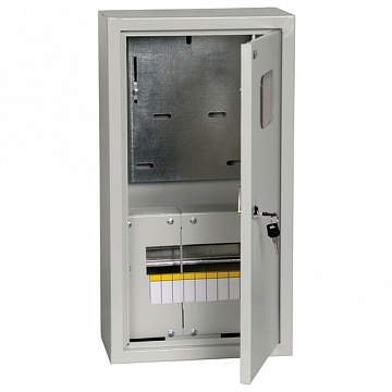 фото Распределительный шкаф щурн, 9 мод., ip31, навесной, сталь, серая дверь, с клеммами | код. iek