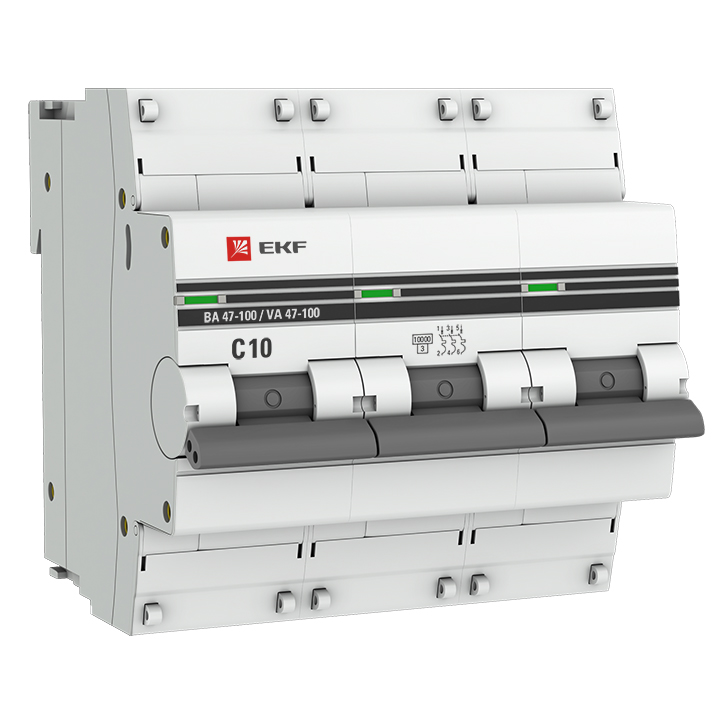 Автоматический выключатель EKF PROxima 3P 10А (C) 10kA ВА 47-100 mcb47100-3-10C-pro
