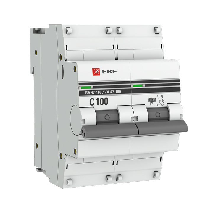 Автоматический выключатель EKF PROxima 2P 100А (C) 10kA ВА 47-100 mcb47100-2-100C-pro