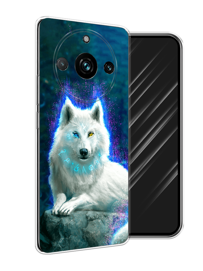 

Чехол Awog на Realme 11 Pro+ "Белоснежный волк", Белый;зеленый;фиолетовый