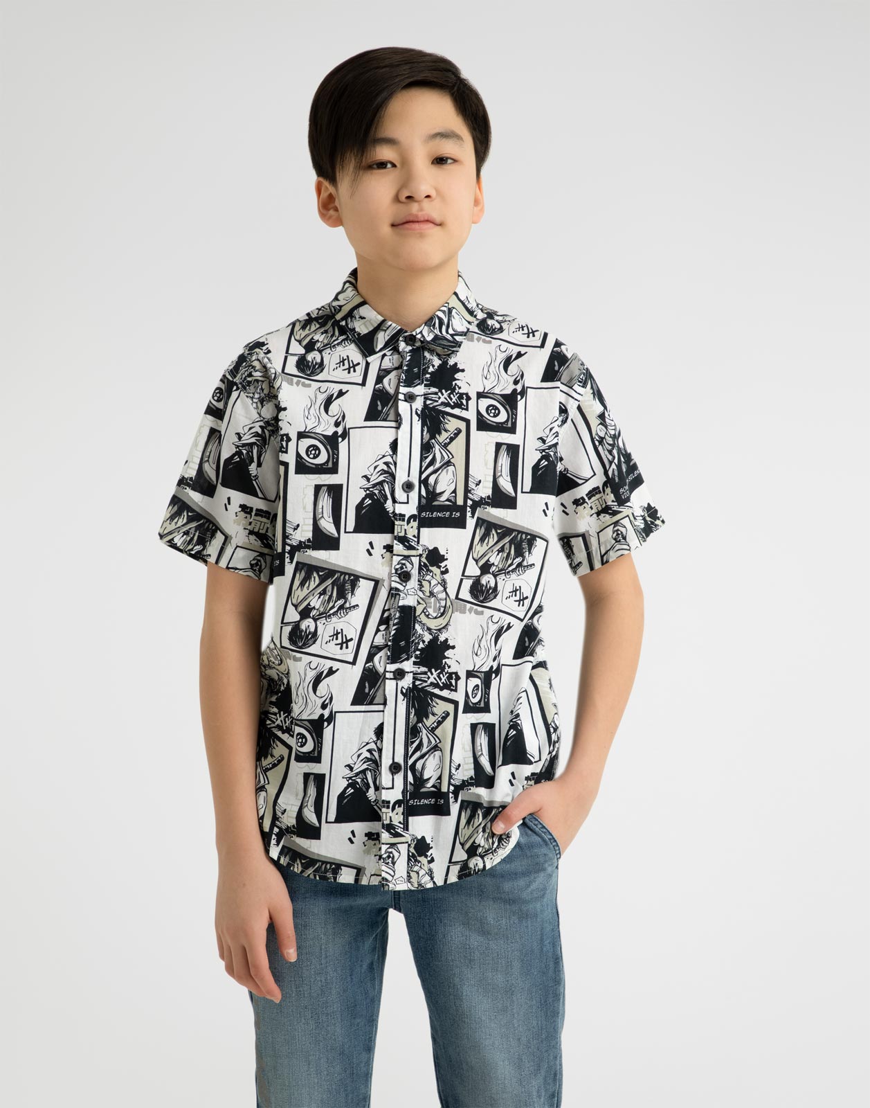 Черная рубашка с аниме принтом для мальчика р.116