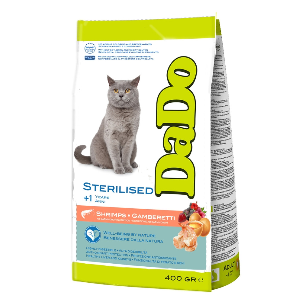 

Сухой корм для кошек Dado Cat Sterilised Shrimps, для стерилизованных, с креветкой 400 г
