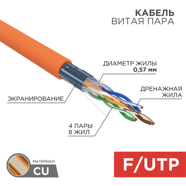 Кабель витая пара F/UTP REXANT cat6, 305м