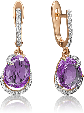 

Серьги женские из золота ЮЗ Платина 02-3198-00-209-1110-46, аметист/фианит, 02-3198-00-209-1110-46