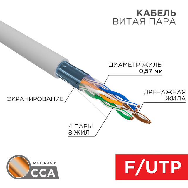 Кабель витая пара PROconnect FTP 4PR 23AWG cat6, 305 м