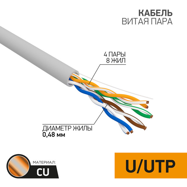 

Кабель витая пара PROconnect UTP 4PR 24AWG cat5e, 305 м, Серый