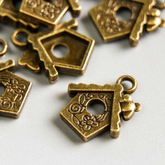 

Декор металл для творчества "Домик с птичкой" под латунь (Е3917) 1,7х1,5 см(10 шт.), Золотистый