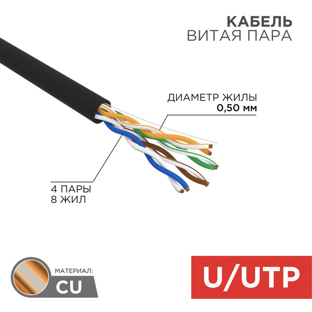 Кабель витая пара REXANT UTP 4PR 24AWG cat5e, 305 м