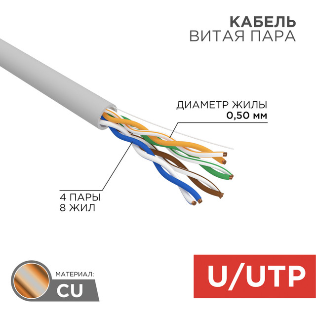 Кабель витая пара REXANT UTP 4PR 24AWG cat5e, 305 м