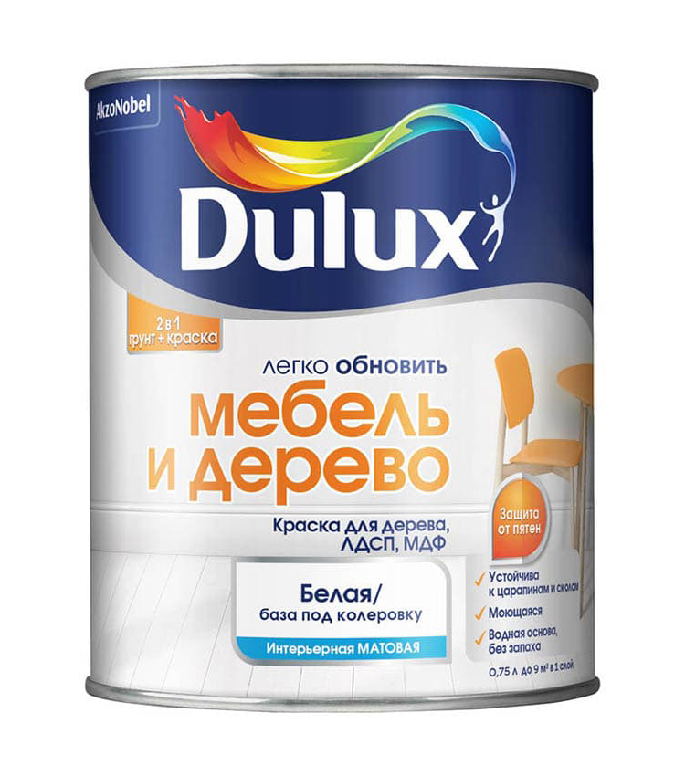 фото Эмаль на водной основе dulux мебель и дерево матовая база bw 0,75 л