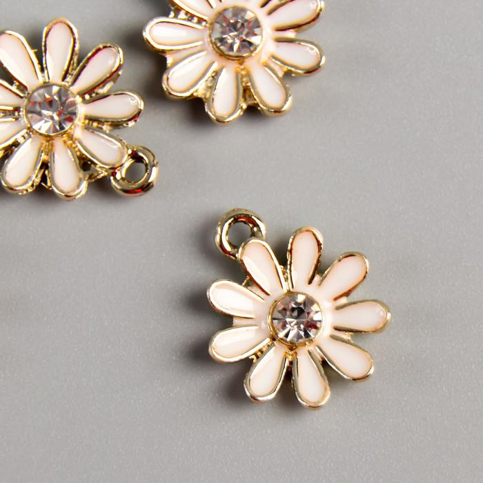 

Декор для творчества металл, эмаль, стразы "Ромашка" 2,2х1,8 см(5 шт.), Белый;золотистый