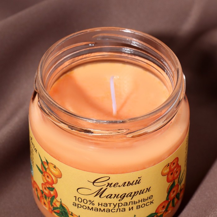 фото Натуральная эко свеча из пальмового воска, "спелый мандарин", 7х7,5 см, 14 ч богатство аромата
