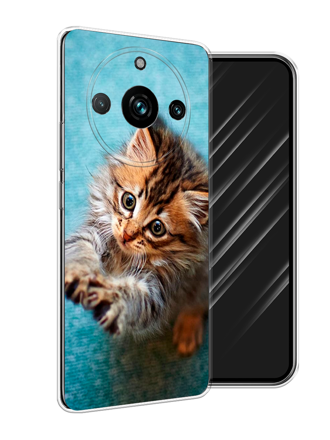 

Чехол Awog на Realme 11 Pro+ "Котенок просит есть", Бирюзовый;коричневый;белый