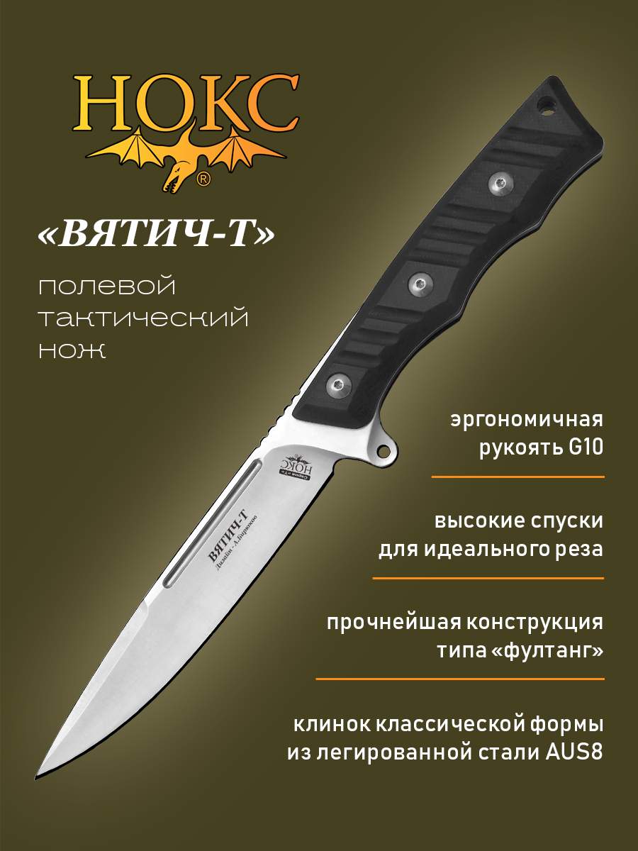 

Нож НОКС 603-180444 Вятич-Т, тактик-универсал, сталь AUS8, Черный, Вятич-Т