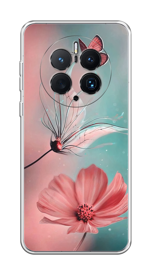 

Чехол на Huawei Mate 50 Pro "Бабочка и цветок", Голубой;розовый, 6109950-1