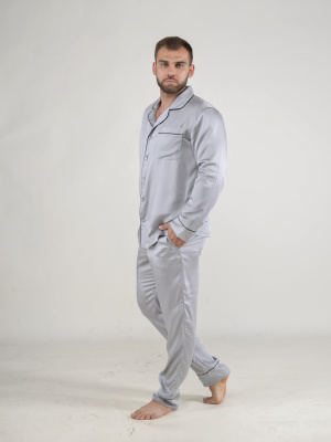 фото Пижама мужская с брюками малиновые сны tense1 серебристая 48 ru