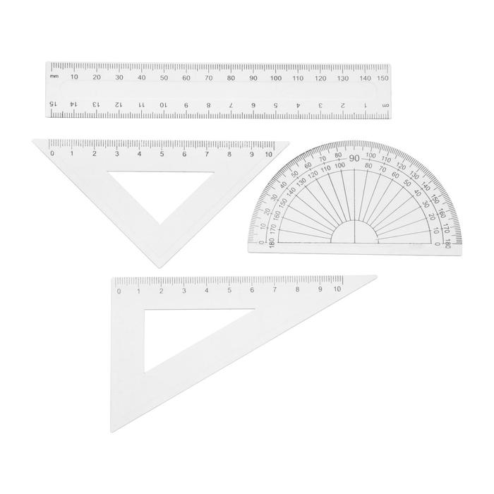 Набор чертежный 4 предмета (линейка 15 см, треугольник11 см/ 30*и 5 см/ 45*, транспортир)