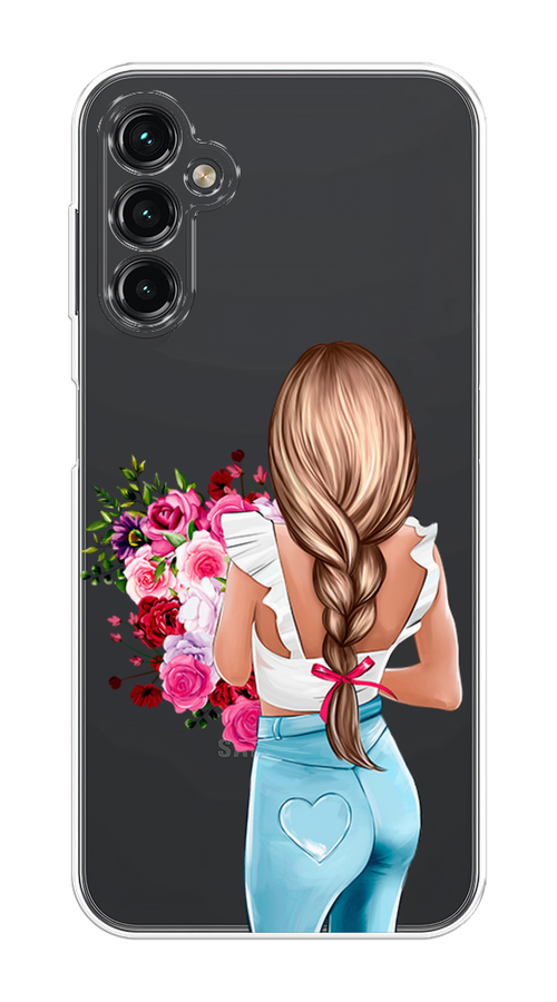 

Чехол на Samsung Galaxy A14 4G "Девушка с цветами", Коричневый;розовый;бирюзовый, 2107950-6