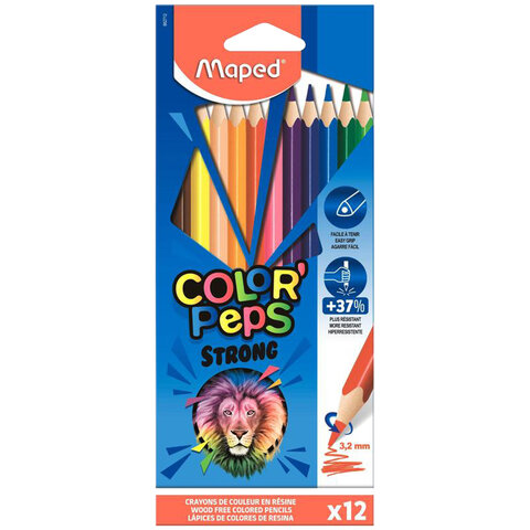 Карандаши цветные Maped COLOR PEP'S Strong, набор 12 цветов, грифель 3,2 мм, 862712, 6 шт