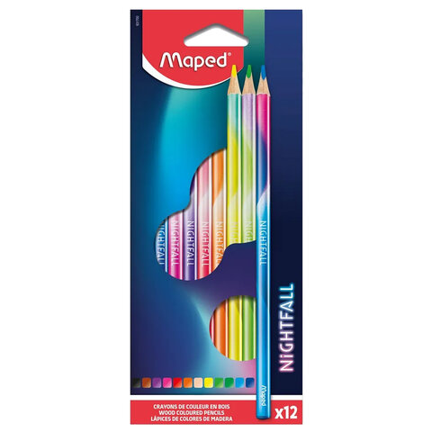 Карандаши цветные Maped Nightfall, набор 12 цветов, корпус градиент металлик, 831700, 3 шт