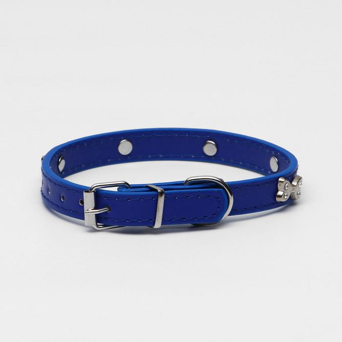 

Ошейник для кошек Пижон Косточки и стразы, 38х1,5 см, синий