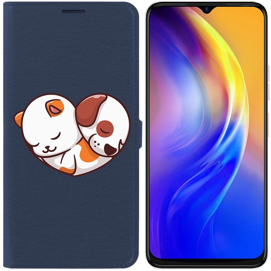 

Чехол-книжка Eco Book для Tecno Spark 10C Котёнок и Щенок, Синий