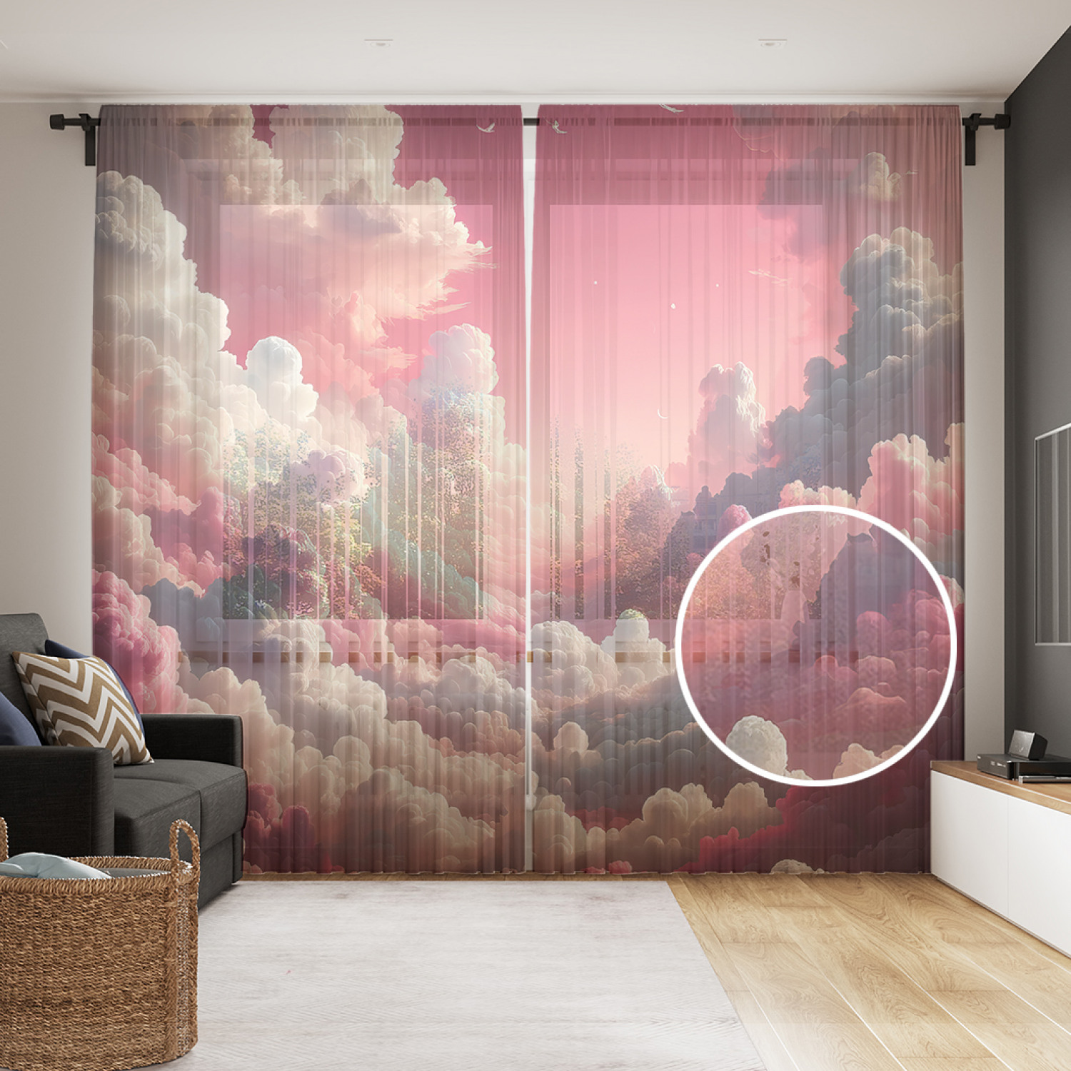 

Тюль Evrika Home сетка JoyArty Розовые облака 290x265, tul_sd1520_145x265