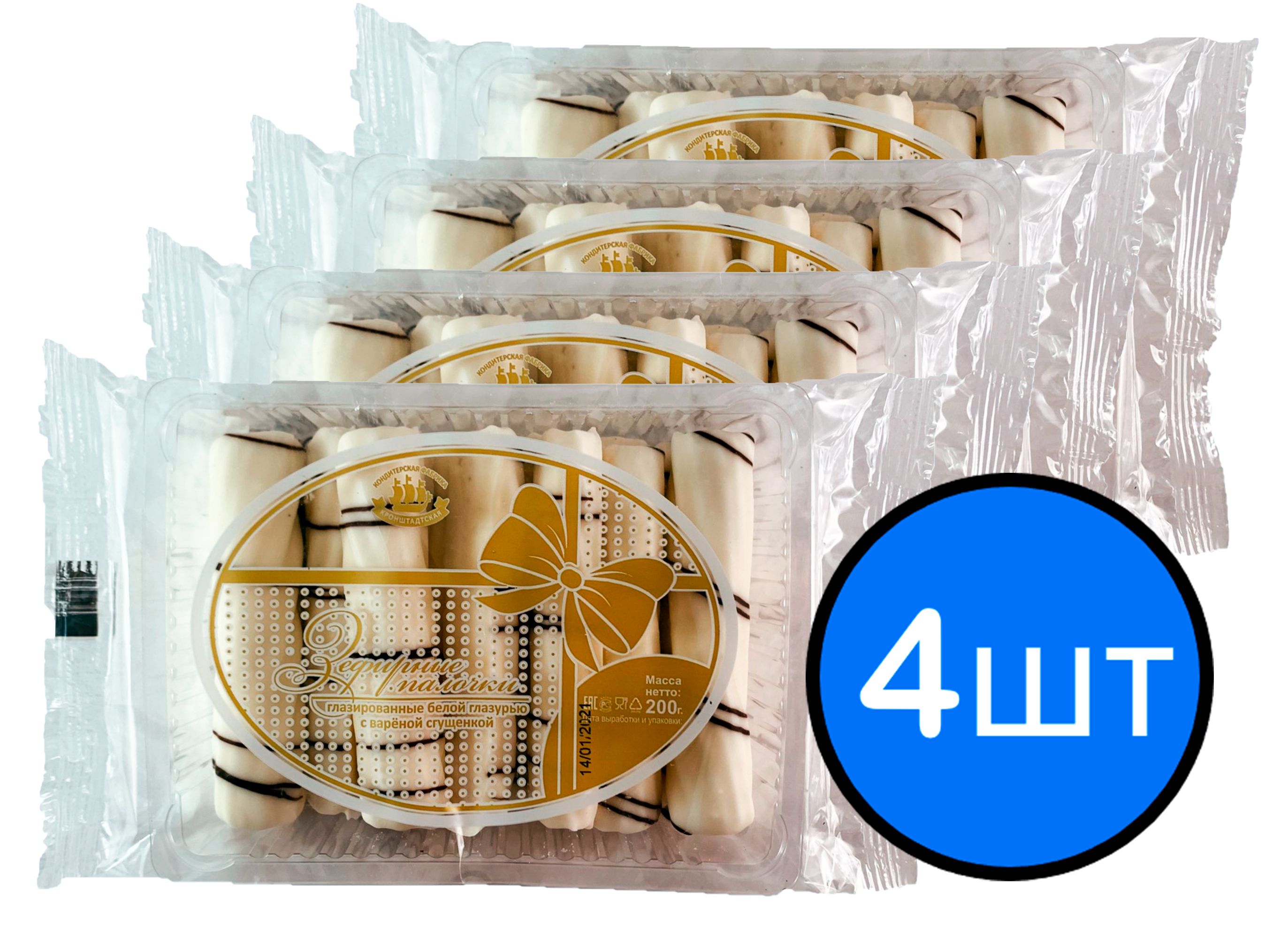 

Зефирные палочки Кронштандская КФ с белой глазурью с варенной сгущенкой, 200г х 4шт