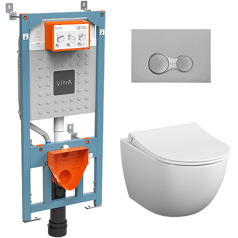 

Комплект унитаза с инсталляцией Vitra Sento Rim-Ex 9830B003-7207 с сиденьем Микролифт и кл, Белый