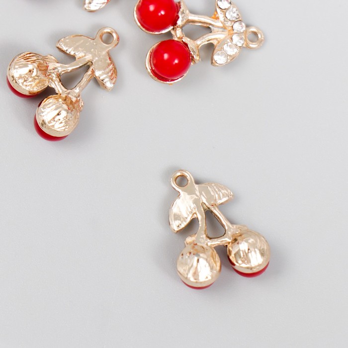 

Декор для творчества металл, стразы "Вишенки" золото 1,9х1,4 см(5 шт.), Золотистый;красный