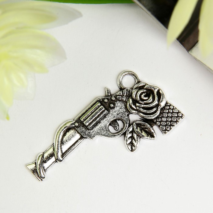 

Декор для творчества металл "Револьвер с розой" серебро 1,4х3 см(8 шт.), Серебристый