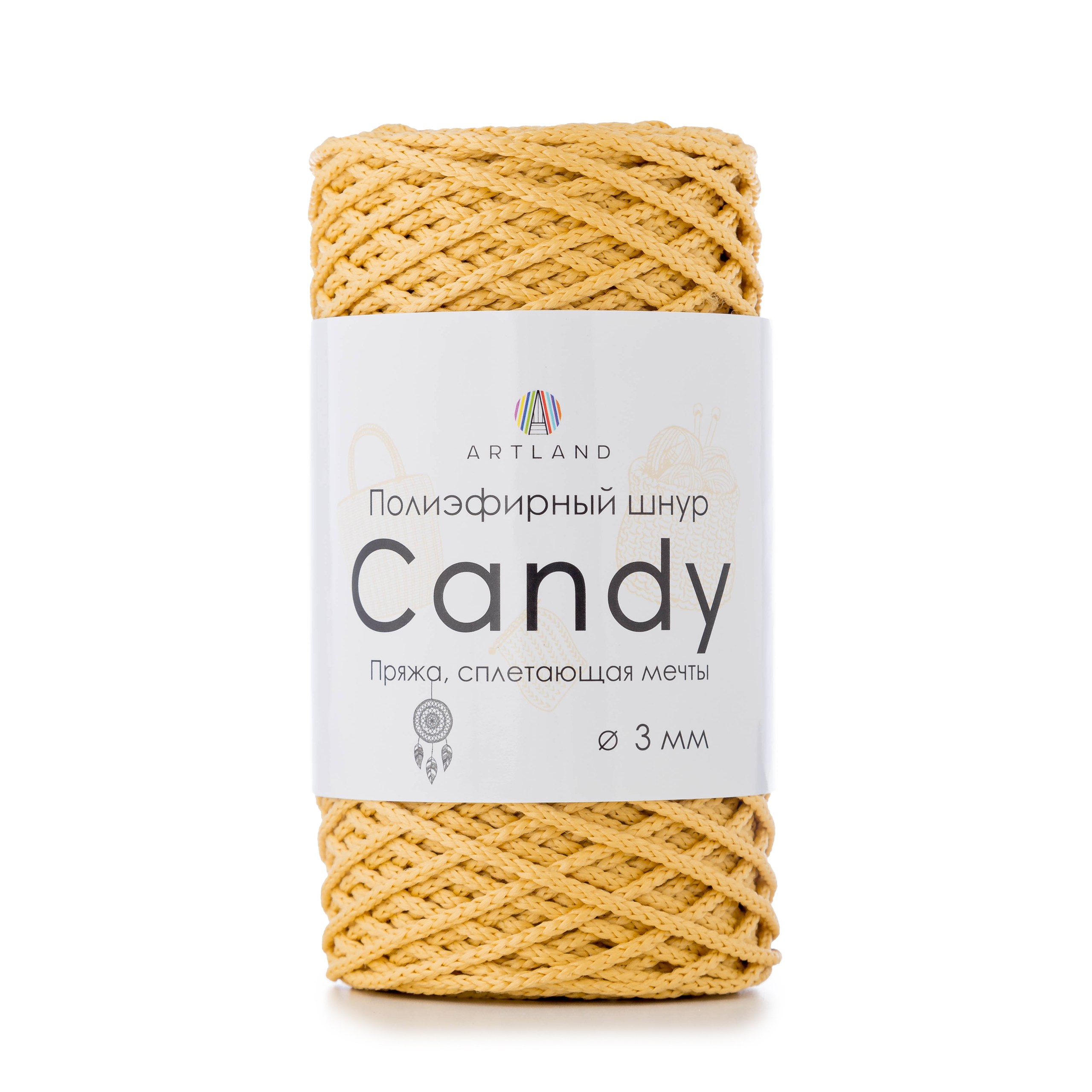 

Полиэфирный шнур Artland Candy 3 мм 100 м, 200 гр, цвет 38 желтый, candy NL