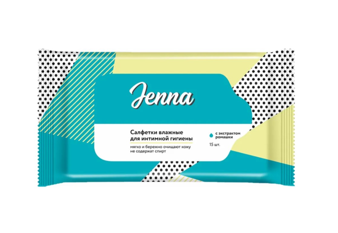Купить Влажные салфетки Jenna для интимной гигиены с экстрактом ромашки 15 шт