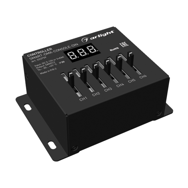 Контроллер SMART-DMX-CONSOLE-DIN (5-12V, 6CH, XLR3) (Arlight, IP20 Металл) декодер smart dmx suf 12 24v 24x5a xlr3 rj45 arlight 033769