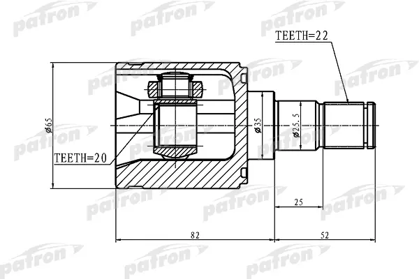 

ШРУС внутренний 22x35x20 KIA PICANTO 04- PATRON PCV1356