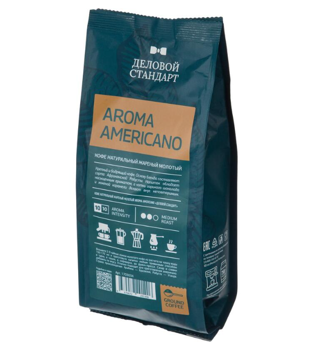 Кофе Деловой Стандарт Aroma Americano молотый натуральный жареный, 250 г