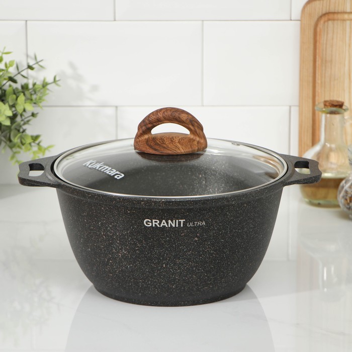 

Кастрюля Granit ultra, 3 л, стеклянная крышка, антипригарное покрытие, Черный
