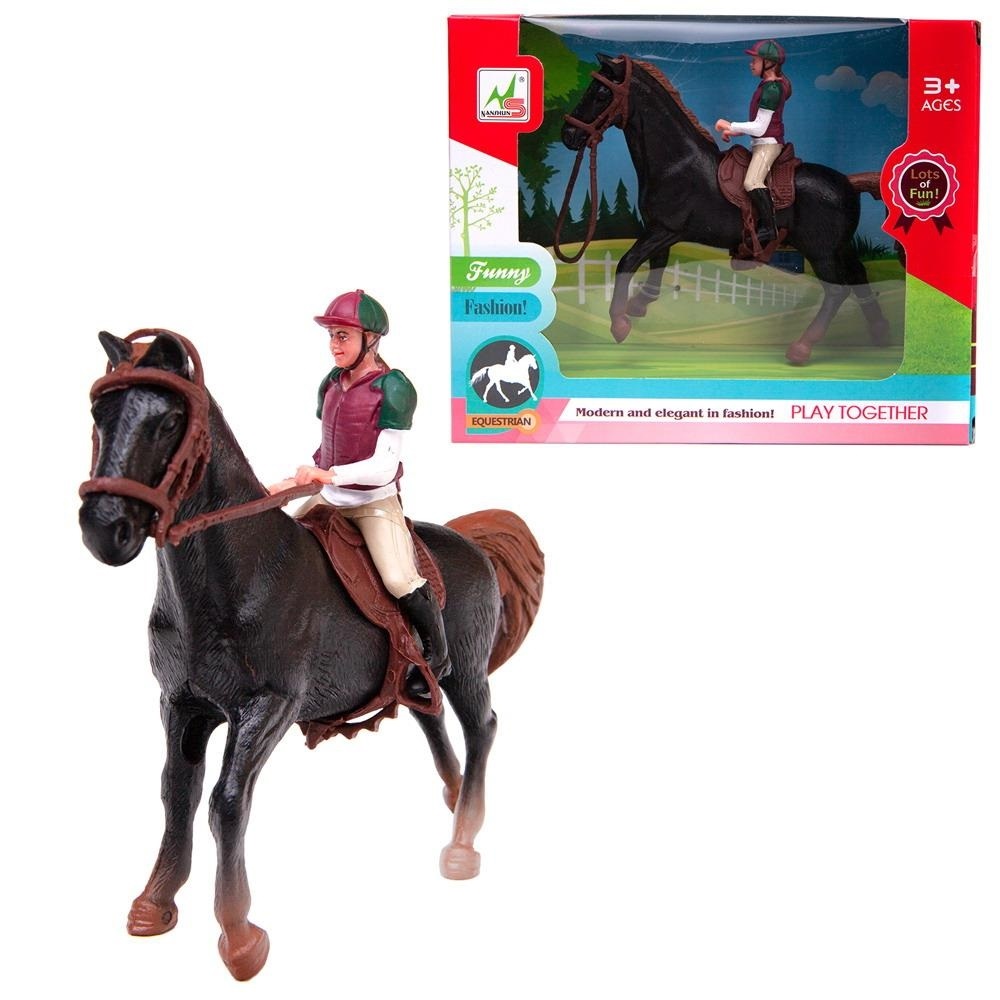 

Лошадка черная с наездником Junfa Toys