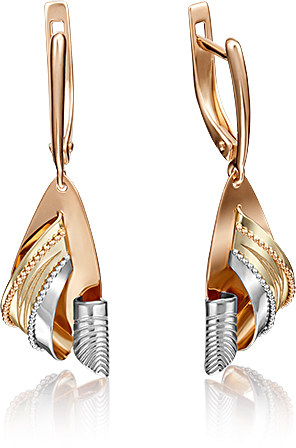 

Серьги подвески из комбинированного золота PLATINA jewelry 02-4136-00-000-1113-48, 02-4136-00-000-1113-48