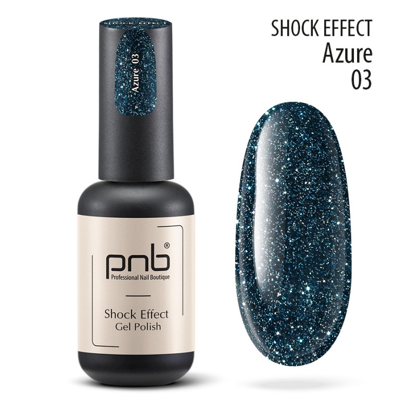 фото Гель-лак для ногтей pnb gel polish shock effect светоотражающий uv led 03 azure 8 мл